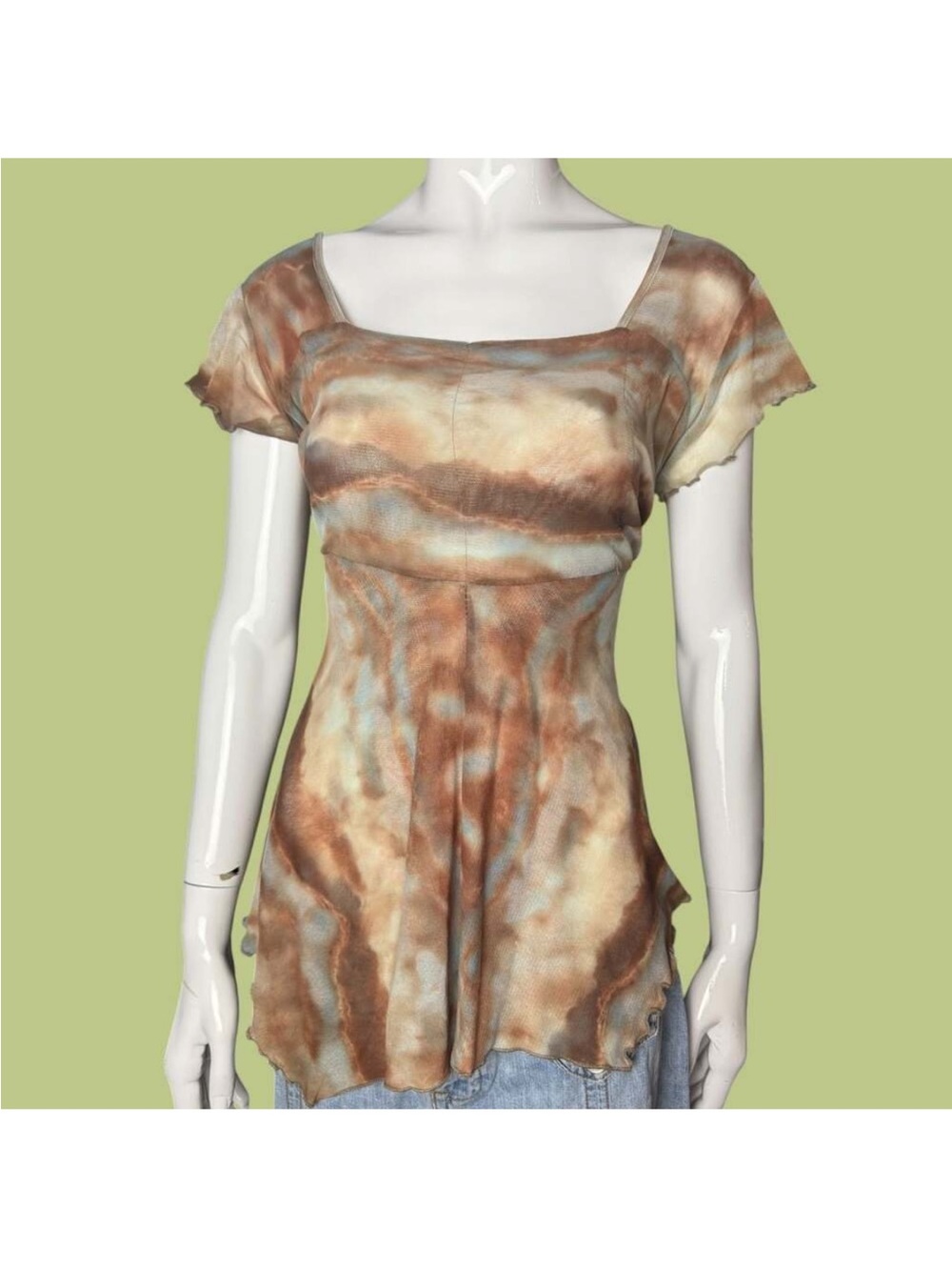 Women’s Brown Tie-Dye Square Neck Top